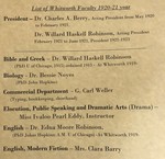 List of Whitworth Faculty 1920-1921