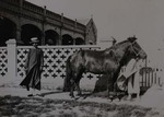 Fr. Joseph Ou and his horse next to the gate of the rectory