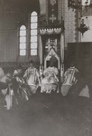Bishop Pierre Cheng seating on the throne of Xuanhua cathedral