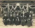 Priests, lay Christians, and students welcoming Bishop Joseph Tchang at the Xuanhua procurement house