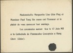 Wedding announcement of Marguerite Line Chin Ping and Paul Tang Sin Souen