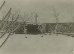 The courtyard of the monastery of the Beatitudes under the snow