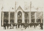 Seminarians in front of the bishop residence on a snowy day